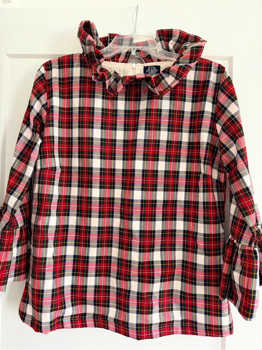 Plaid Ruffle-Neck Blouse in Red